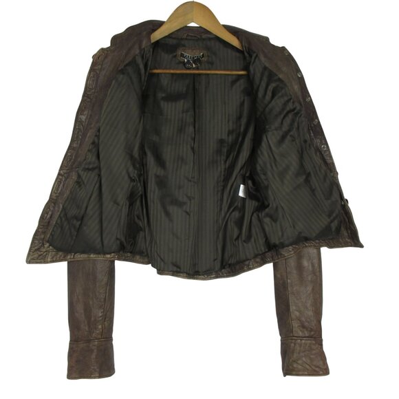 Peruvian Connection100% Sheep Leather Brown Moto Newbury Jacket Size 10 Luxury - Picture 12 of 13